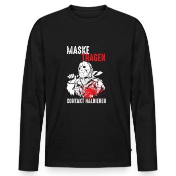 Maske tragen und Kontakte halbieren - Männer Premium Bio Langarmshirt - Schwarz - Vorne - Nico (187cm)