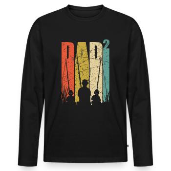 Papa 2 enfants cadeau de pêche double papa - T-shirt manches longues Premium bio Homme - noir - Devant - Nico (187cm)