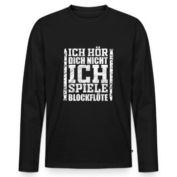 Blockflöte Musikinstrument Musiklehrer Musikschule - Männer Premium Bio Langarmshirt - Schwarz - Vorne - Nico (187cm)