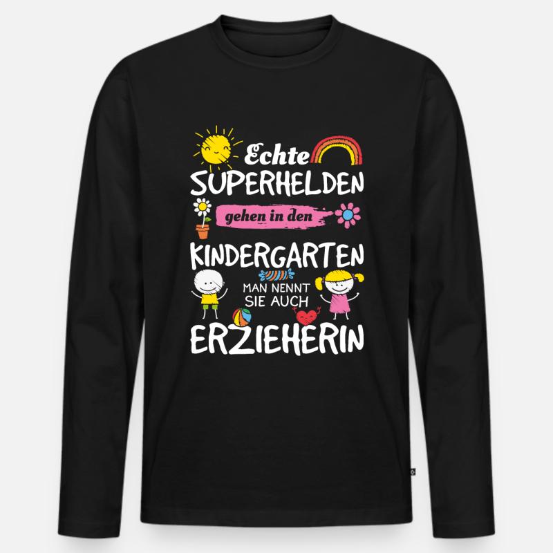 Echte Superhelden - Erzieherin Geschenkidee - Männer Premium Bio Langarmshirt - Schwarz