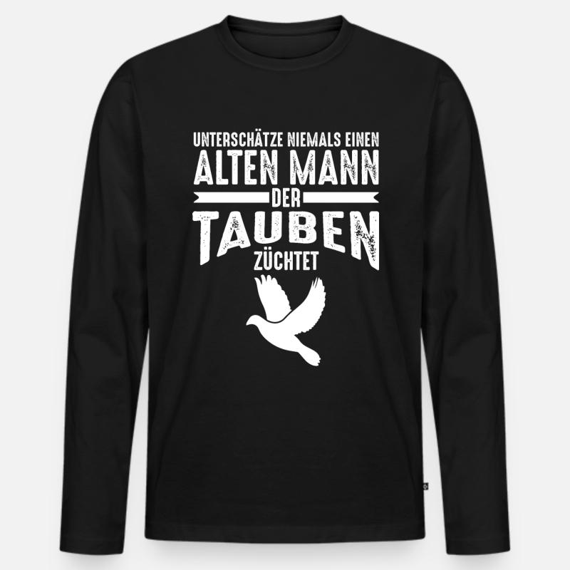 Alter Mann - Tauben | Taubenzüchter Retro - Männer Premium Bio Langarmshirt - Schwarz