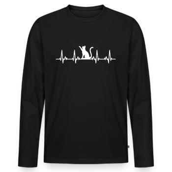 Chat ECG battement de cœur - T-shirt manches longues Premium bio Homme - noir - Devant - Nico (187cm)