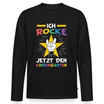 Kindergarten | Ich rocke jetzt den Kindergarten - Männer Premium Bio Langarmshirt - Schwarz - Vorne - Nico (187cm)