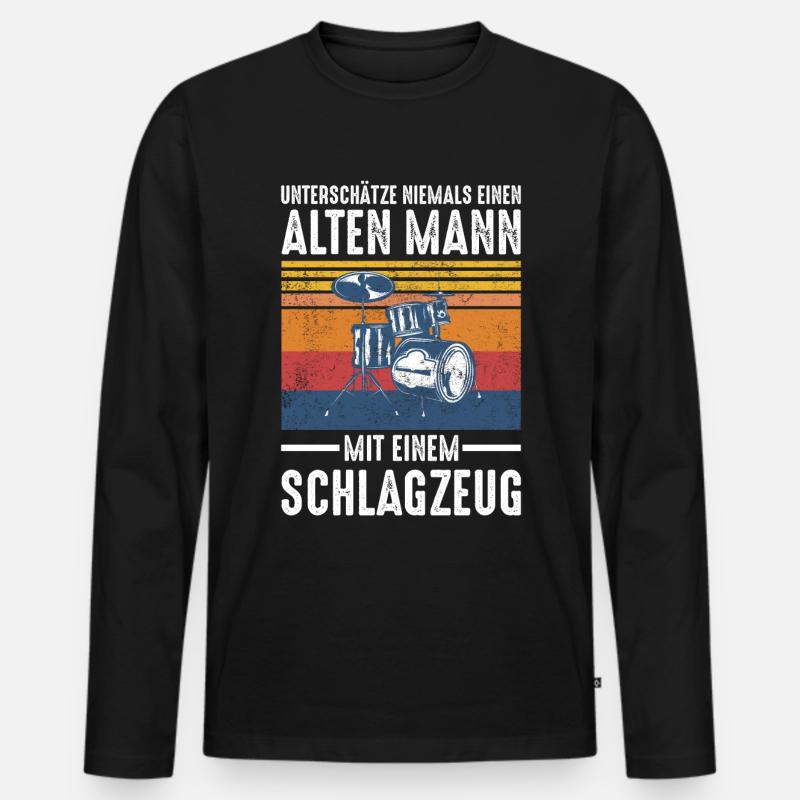 Alter Mann - Schlagzeug Schlagzeuger | Retro - Männer Premium Bio Langarmshirt - Schwarz