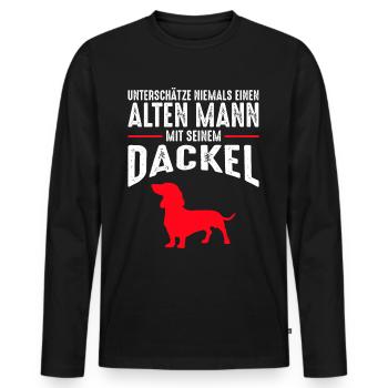 Alter Mann - Dackel | Retro Vintage Style - Männer Premium Bio Langarmshirt - Schwarz - Vorne - Nico (187cm)
