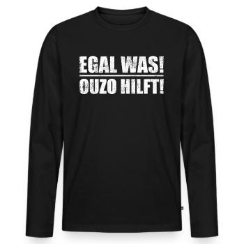 Ouzo | Egeal was! Ouzo hilft! - Männer Premium Bio Langarmshirt - Schwarz - Vorne - Nico (187cm)
