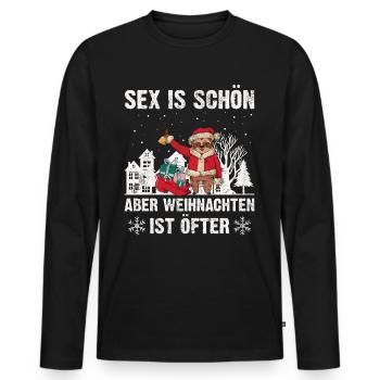 Sex ist schön aber Weihnachten ist öfter Geschenk - Männer Premium Bio Langarmshirt - Schwarz - Vorne - Nico (187cm)