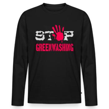 Stop Greenwashing - Men's Premium Organic Long Sleeve Shirt - black - Front - Nico (187cm)