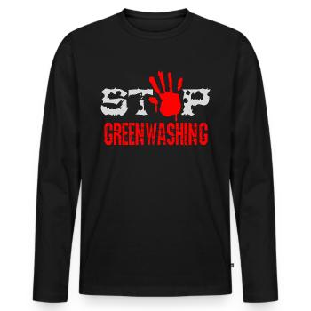 Stop Greenwashing - Men's Premium Organic Long Sleeve Shirt - black - Front - Nico (187cm)