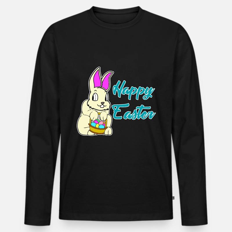 Happy Easter - Frohe Ostern - Männer Premium Bio Langarmshirt - Schwarz