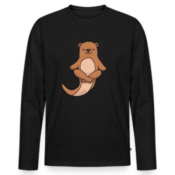 Yoga Loutre méditation Yogi Namaste Cadeau Zen - T-shirt manches longues Premium bio Homme - noir - Devant - Nico (187cm)