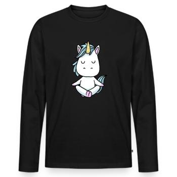 Cadeau de méditation yoga licorne Yogi Namaste - T-shirt manches longues Premium bio Homme - noir - Devant - Nico (187cm)