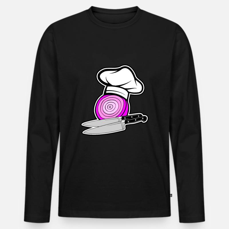 Zwiebel Onions Chef - Männer Premium Bio Langarmshirt - Schwarz