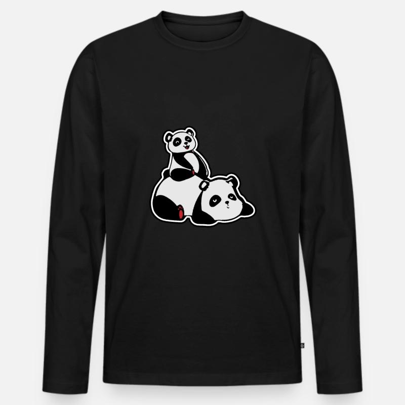 Panda mit Kind - Männer Premium Bio Langarmshirt - Schwarz
