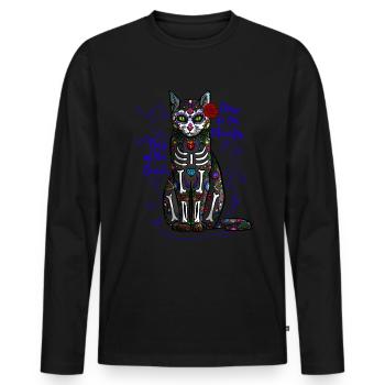 Dia De Los Muertos Sugar Skull Cat Calavera - Men's Premium Organic Long Sleeve Shirt - black - Front - Nico (187cm)