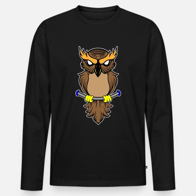 Eule - Männer Premium Bio Langarmshirt - Schwarz