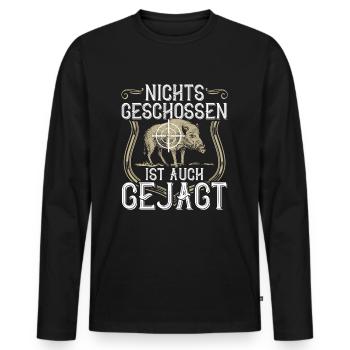 Nichts geschossen ist auch gejagt - Jäger - Jagd - Männer Premium Bio Langarmshirt - Schwarz - Vorne - Nico (187cm)