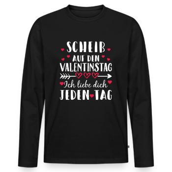 Scheiß auf den Valentinstag - Ich liebe dich j... - Männer Premium Bio Langarmshirt - Schwarz - Vorne - Nico (187cm)