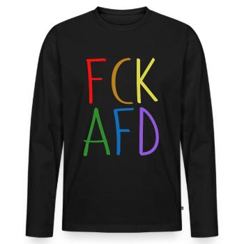 FCK AFD - Fuck AfD - Männer Premium Bio Langarmshirt - Schwarz - Vorne - Nico (187cm)