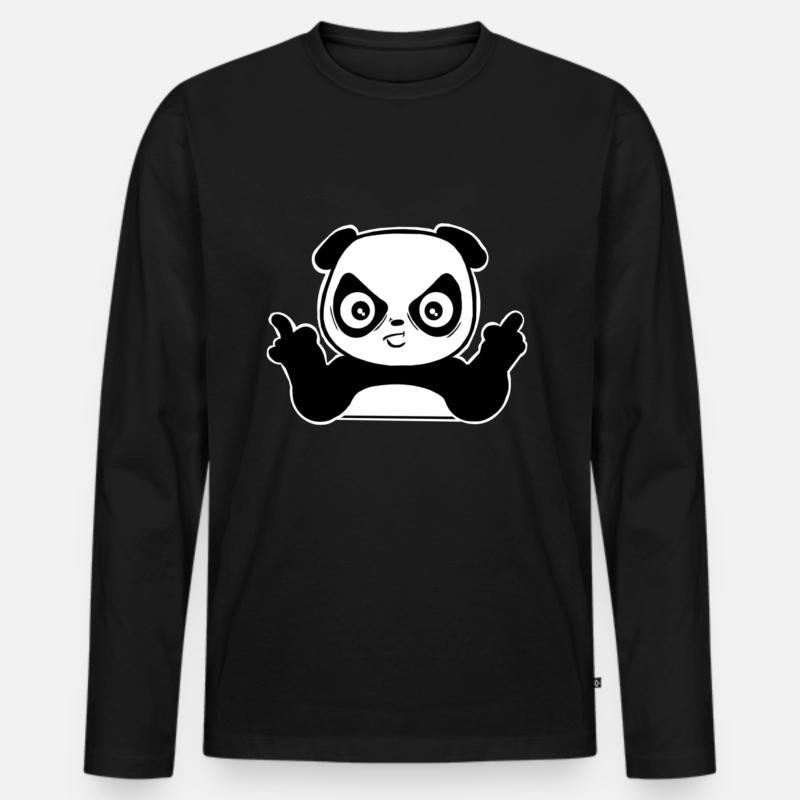 Panda - Mittelfinger - Männer Premium Bio Langarmshirt - Schwarz