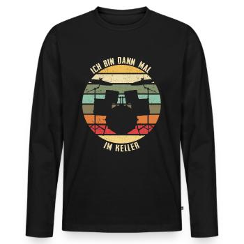 Ich bin dann mal im Keller - Schlagzeug Retro - Männer Premium Bio Langarmshirt - Schwarz - Vorne - Nico (187cm)