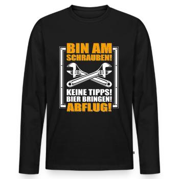 Bin am Schrauben! .. Bier bringen .. Schrauber - Männer Premium Bio Langarmshirt - Schwarz - Vorne - Nico (187cm)