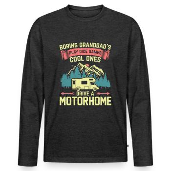 Camping en camping-car | Cadeau Grand-père Camper Camping - T-shirt manches longues Premium bio Homme - anthracite chiné - Devant - Nico (187cm)