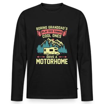 Camping en camping-car | Cadeau Grand-père Camper Camping - T-shirt manches longues Premium bio Homme - noir - Devant - Nico (187cm)