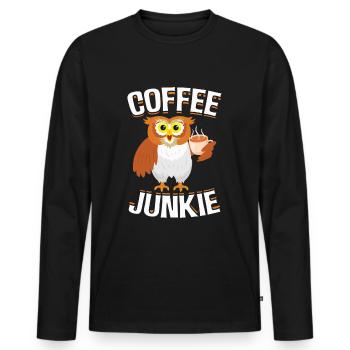 Coffee junkie owl caffeine coffee drinker - Men's Premium Organic Long Sleeve Shirt - black - Front - Nico (187cm)