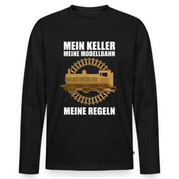 Mein Keller Meine Modellbahn Lokomotive - Männer Premium Bio Langarmshirt - Schwarz - Vorne - Nico (187cm)