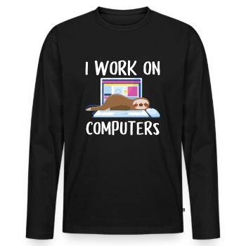 I work on computers Computer Progammierer Geschen - Männer Premium Bio Langarmshirt - Schwarz - Vorne - Nico (187cm)
