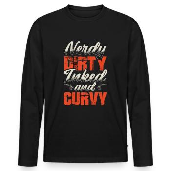 Nerdy Inked Curvy Frau Tattoo Tätowiert - Männer Premium Bio Langarmshirt - Schwarz - Vorne - Nico (187cm)