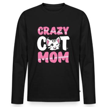 Chat fou maman chat chats maman cadeau - T-shirt manches longues Premium bio Homme - noir - Devant - Nico (187cm)