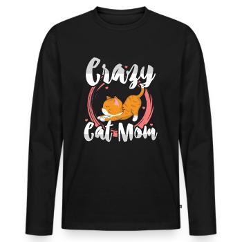Crazy Cat Mom Kitty Cats Cadeau de maman - T-shirt manches longues Premium bio Homme - noir - Devant - Nico (187cm)