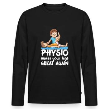 Drôle de physio makes your legs great again - T-shirt manches longues Premium bio Homme - noir - Devant - Nico (187cm)