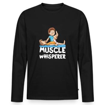 Funny Physio Muscle Whisperer Cartoon - Men's Premium Organic Long Sleeve Shirt - black - Front - Nico (187cm)