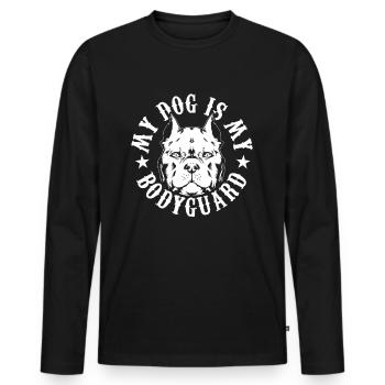 Le propriétaire du chien American Bully offre un cadeau au propriétaire du chien - T-shirt manches longues Premium bio Homme - noir - Devant - Nico (187cm)