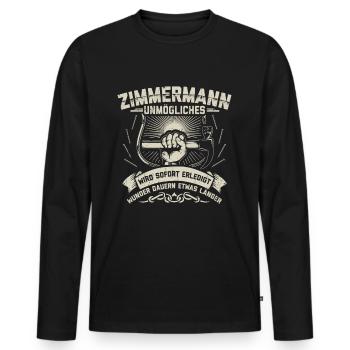 Zimmermann Zimmerer | Zimmermeister Geschenk - Männer Premium Bio Langarmshirt - Schwarz - Vorne - Nico (187cm)