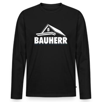 Bauherr | Hausbau Baubeginn Richtfest Geschenk - Männer Premium Bio Langarmshirt - Schwarz - Vorne - Nico (187cm)