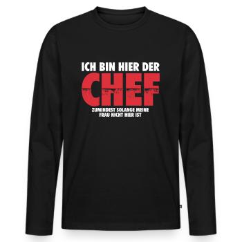 Ich bin hier der Chef | Ehemann Mann Geschenk - Männer Premium Bio Langarmshirt - Schwarz - Vorne - Nico (187cm)