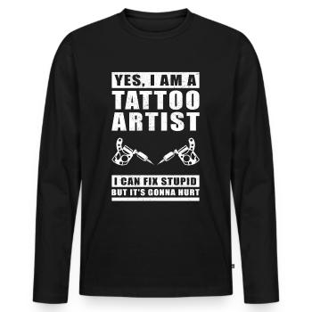 Tattoo Artist Tattooer Peckerl Tattoos Cadeau - T-shirt manches longues Premium bio Homme - noir - Devant - Nico (187cm)