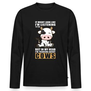 Kühe Kuh Kuhmuster Rinder Kuhliebhaber Geschenk - Männer Premium Bio Langarmshirt - Schwarz - Vorne - Nico (187cm)