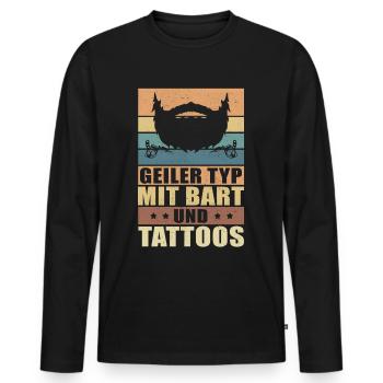 Geiler Typ mit Bart Tattoos Bartträger Geschenk - Männer Premium Bio Langarmshirt - Schwarz - Vorne - Nico (187cm)