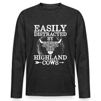 Highlands écossais Highlands Cattle Cadeau - T-shirt manches longues Premium bio Homme - anthracite chiné - Devant - Nico (187cm)