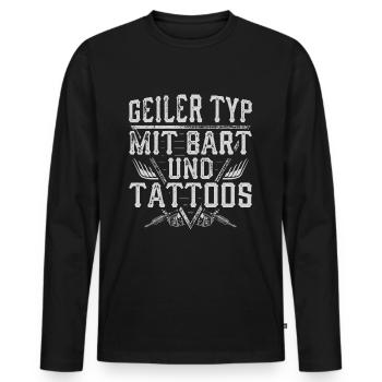 Geiler Typ mit Bart Tattoos Bärtig Bärte Geschenk - Männer Premium Bio Langarmshirt - Schwarz - Vorne - Nico (187cm)