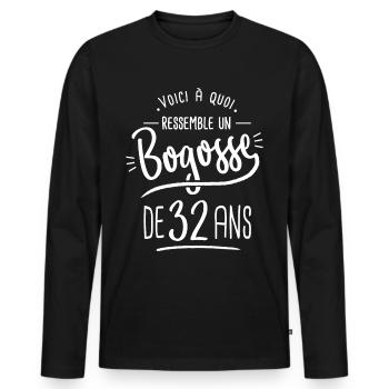 bogosse 32 ans cadeau humour anniversaire 32 ans - T-shirt manches longues Premium bio Homme - noir - Devant - Nico (187cm)