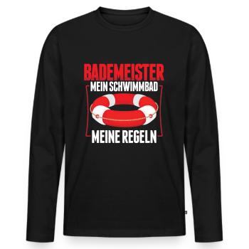 Bademeister Schwimmbad Freibad Hallenbad Geschenk - Männer Premium Bio Langarmshirt - Schwarz - Vorne - Nico (187cm)