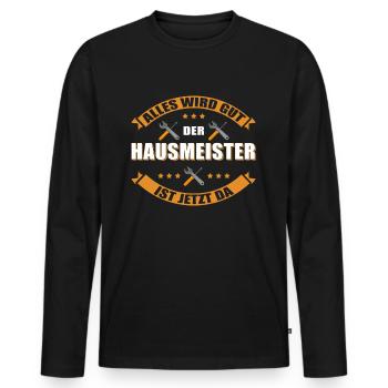 Hausmeister Facility-Manager | Hauswart Geschenk - Männer Premium Bio Langarmshirt - Schwarz - Vorne - Nico (187cm)
