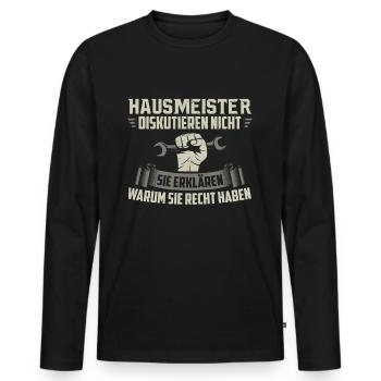 Hausmeister Hauswart Facility-Manager Geschenk - Männer Premium Bio Langarmshirt - Schwarz - Vorne - Nico (187cm)
