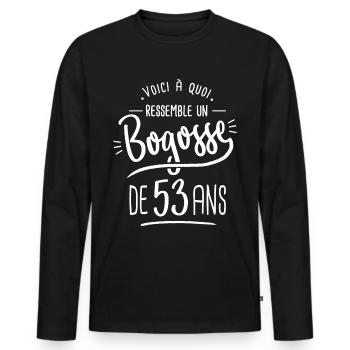 bogosse 53 ans cadeau humour anniversaire 53 ans - T-shirt manches longues Premium bio Homme - noir - Devant - Nico (187cm)